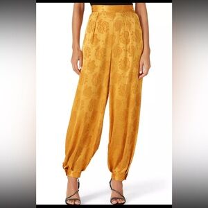 Ronny Kobo Women Gold Satin Floral Print Kristine Silk Skinny Leg Pants Size S